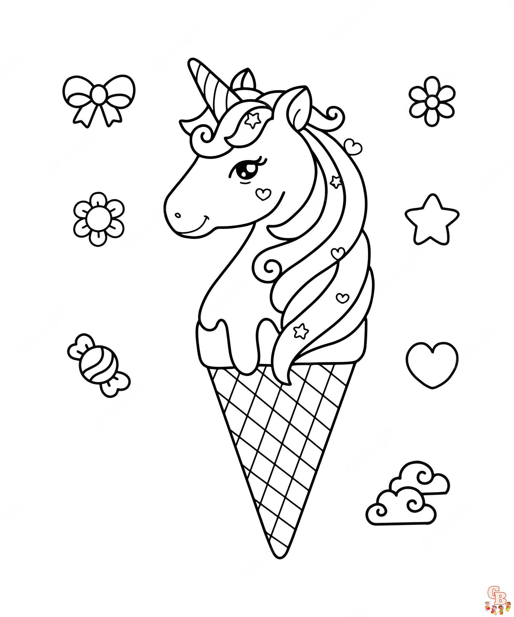 Ice Cream Cone Unicorn Colouring Sheet Unicorn Coloring Pages Cute