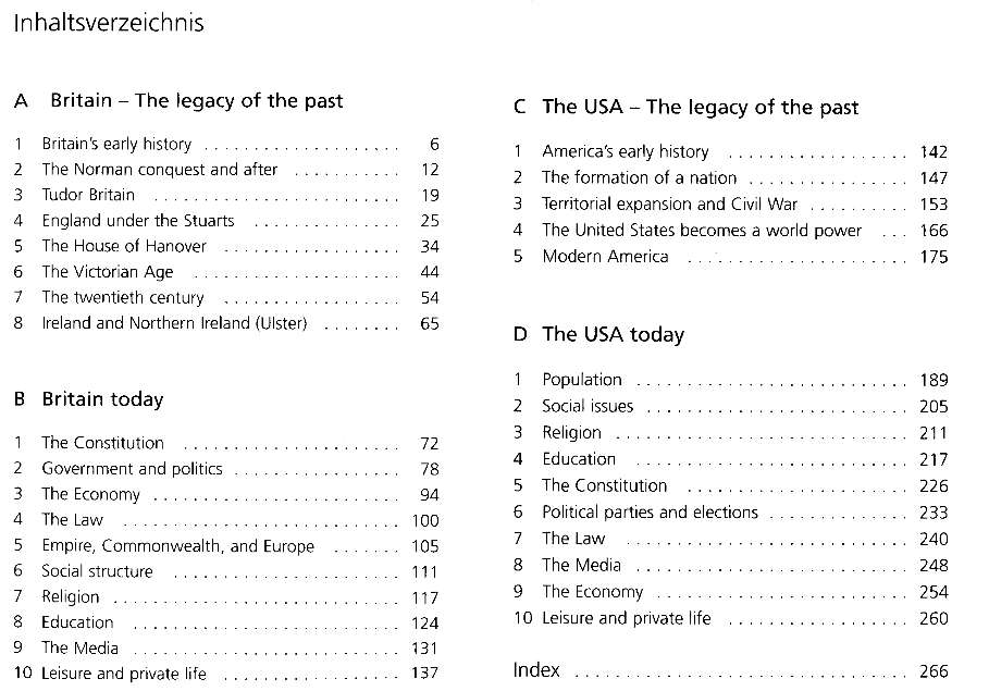 Inhaltsverzeichnis:Manz Lernhilfe - Landeskunde United Kingdom and the USA