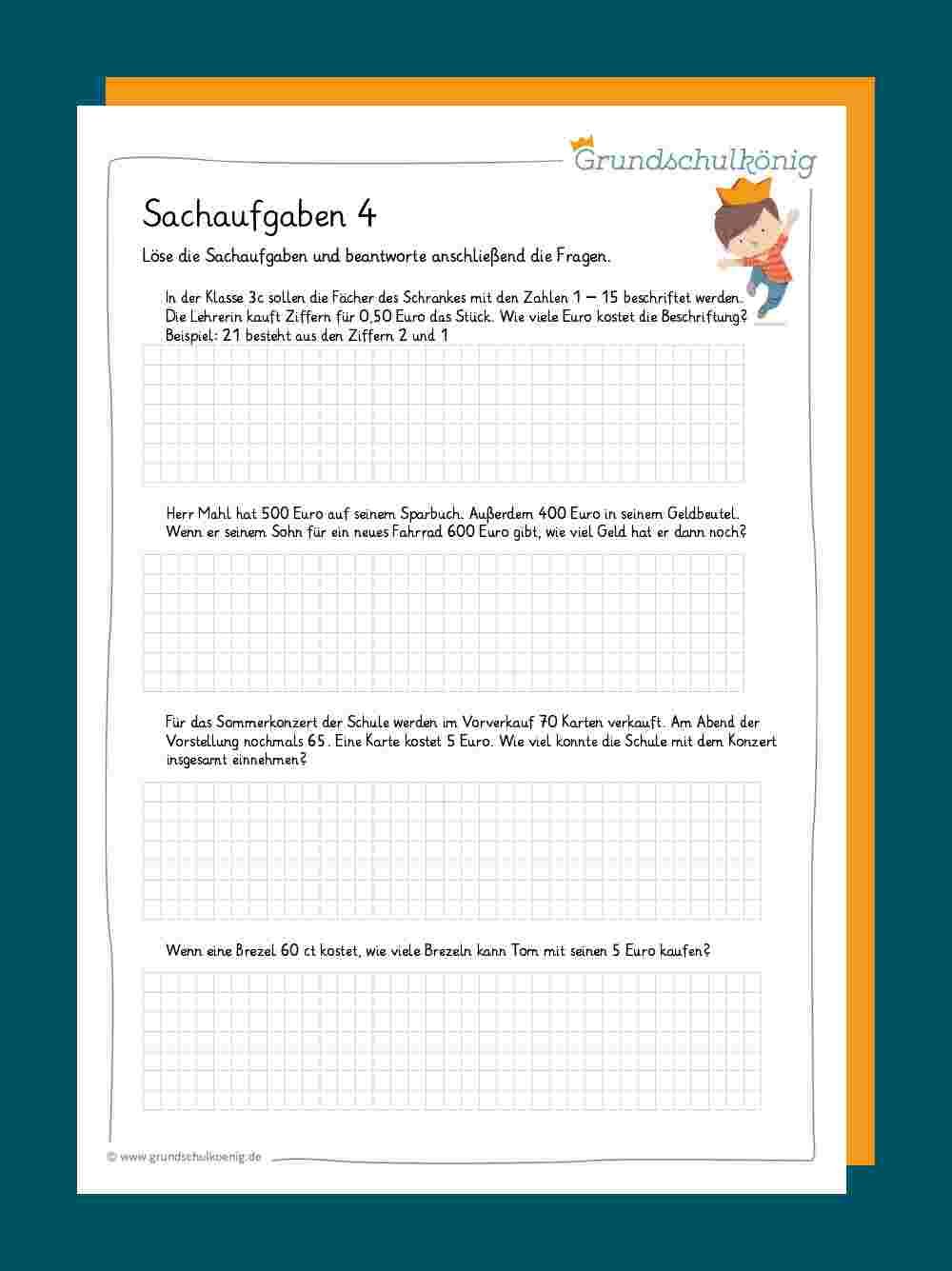 Sachaufgaben / Textaufgaben | Grundschulkönig, Nachhilfe mathe, Lernen