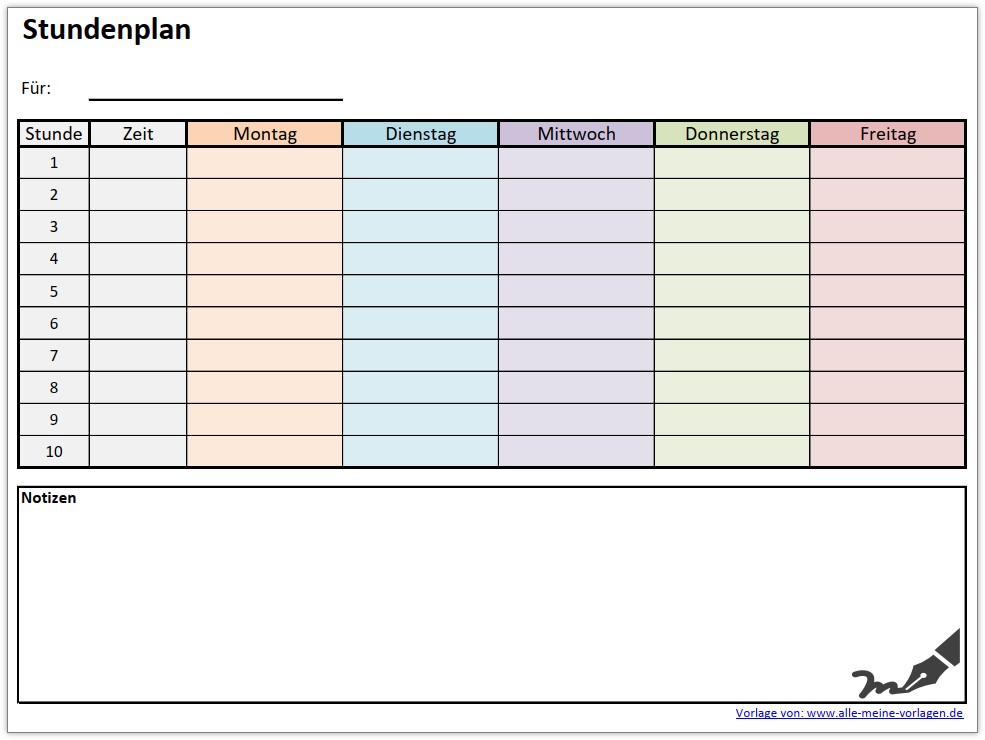 Stundenplan Vorlage - Alle-meine-Vorlagen.de