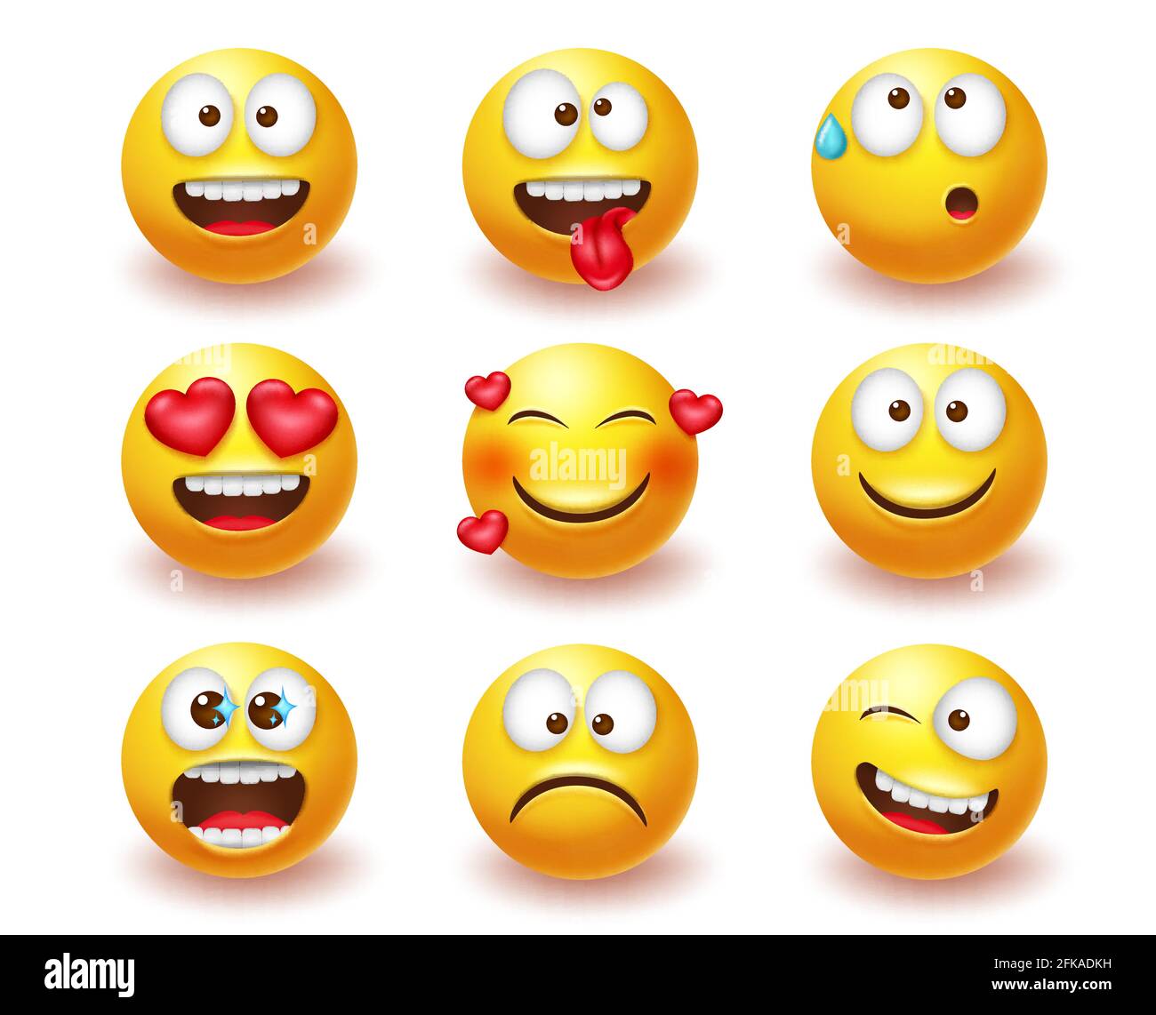 Smileys-Emoticon-Vektorset. Smiley 3d Emoji-Charaktere mit Ausdrücken