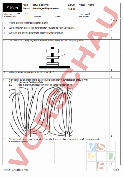 Arbeitsblatt: Test - Magnetismus - Physik - Elektrizität / Magnetismus