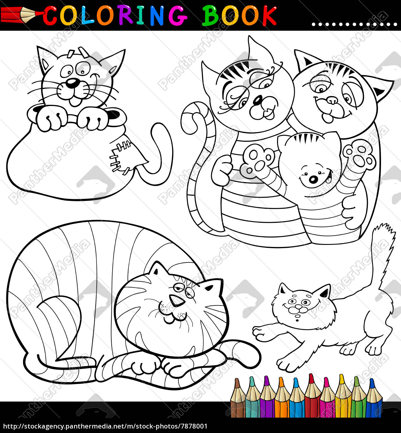 Cartoon Cats for Coloring Book or Page - Lizenzfreies Bild - #7878001