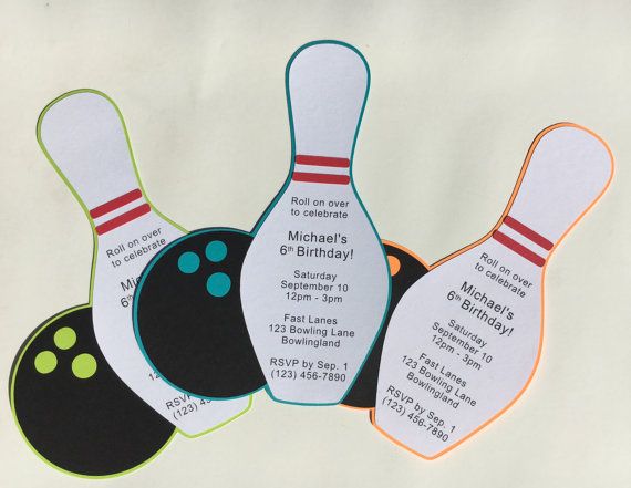 Bowling Party Bowling Pin and Ball Invitation Cards Set of