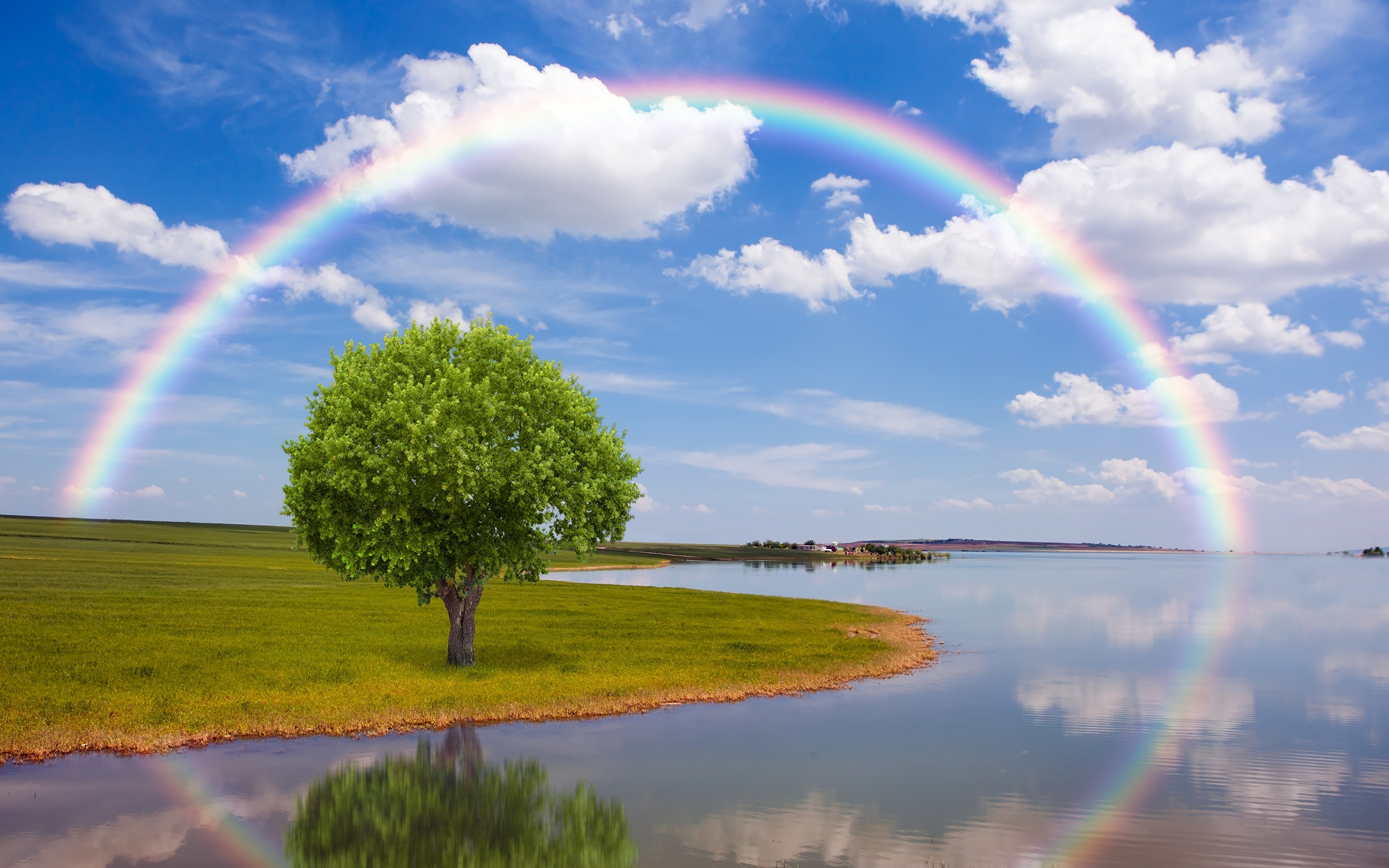 Bilder von Natur Regenbogen Himmel Flusse Wolke Bäume 3840x2400