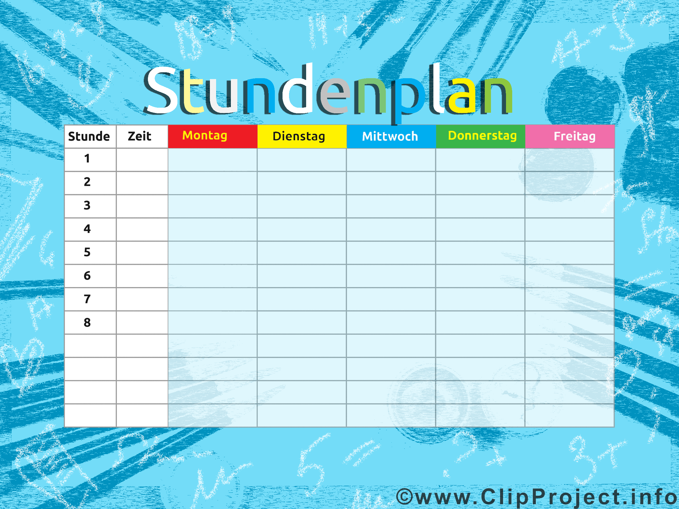 Stundenplan Vorlage - Bilder für Schule