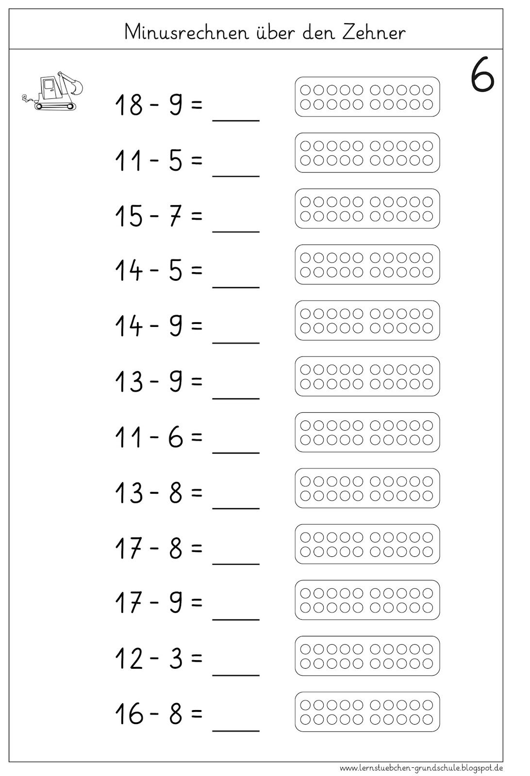 die Rechenblätter zum Minusrechnen mit ZÜ | 1. klasse mathe