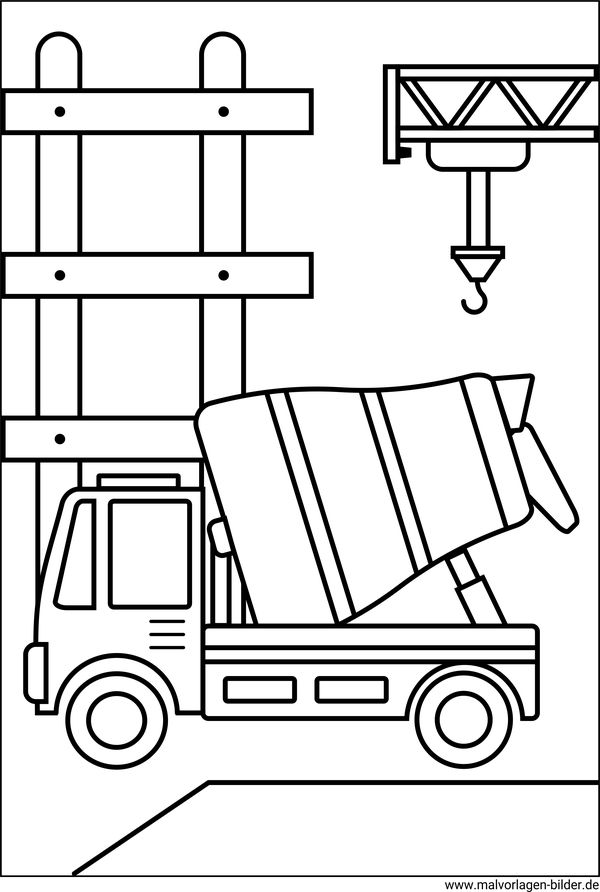 Betonmischer LKW – Ausmalbild ausdrucken