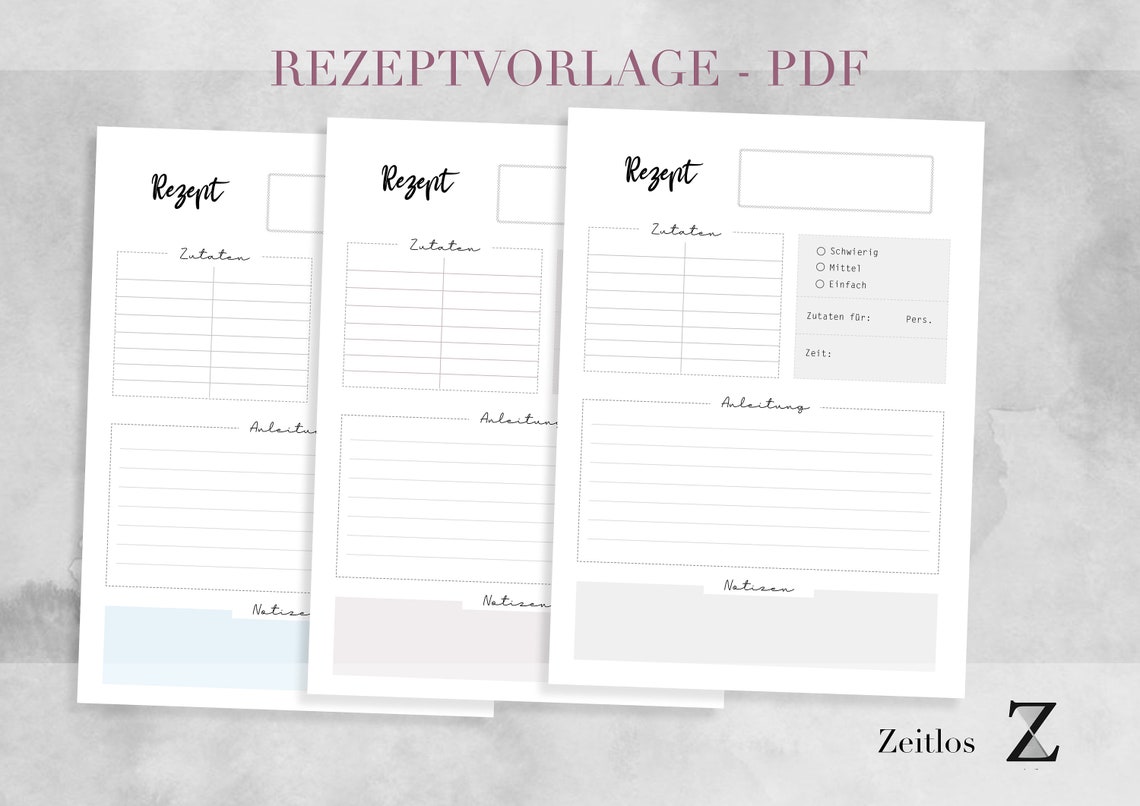 Rezeptvorlage zum drucken Rezeptvorlage a4 Rezeptkarten recipe Template