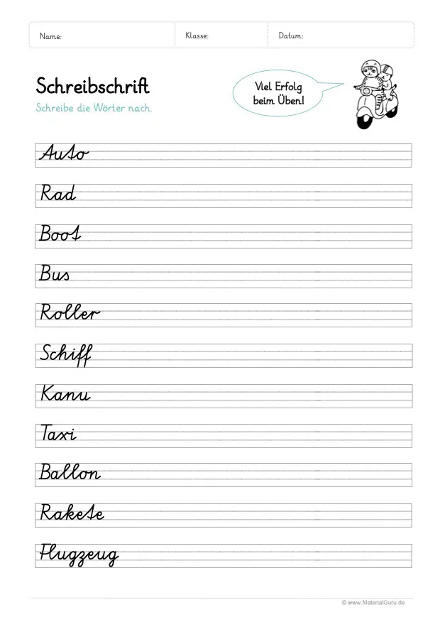 Schreibschrift Sas übungsblätter Zum Ausdrucken