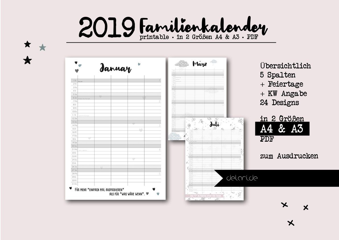 Familienkalender – Jahresplaner Familie – 2019 //delari Diagram, Bullet