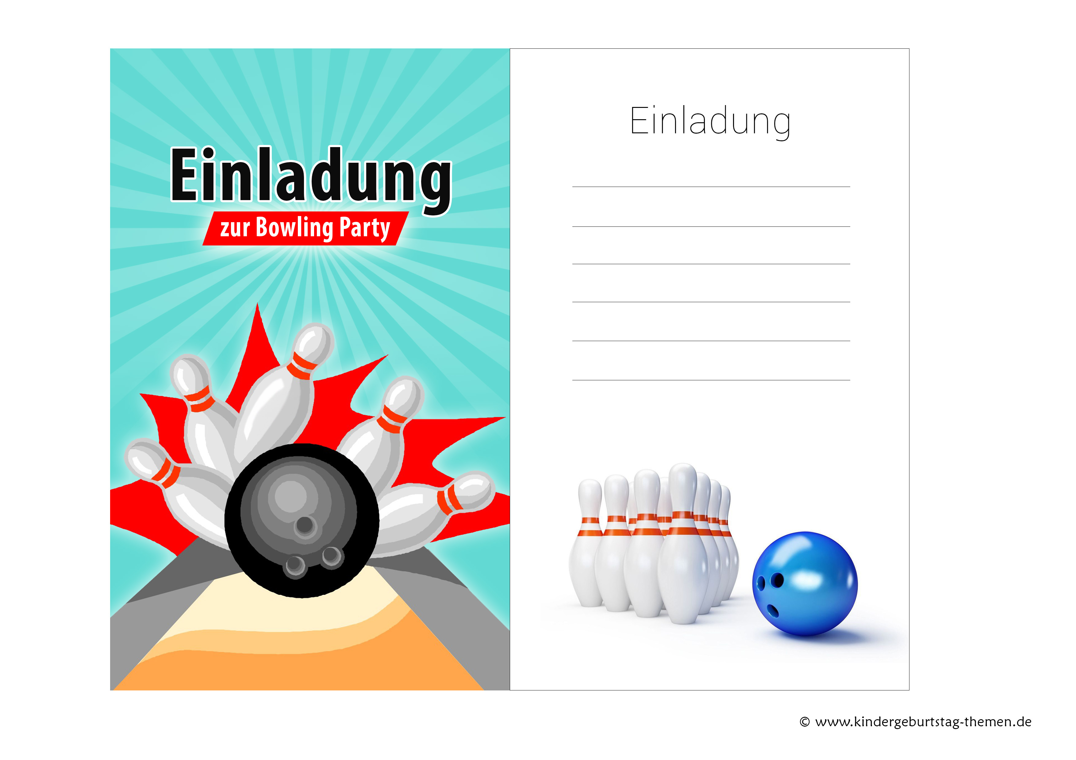 Einladung Kindergeburtstag Bowling (Kegeln): kostenlose Vorlagen der