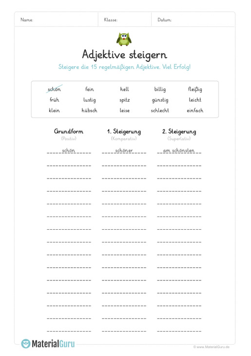 Adjektive - MaterialGuru | Adjektive, Adjektive steigern, Kostenlose