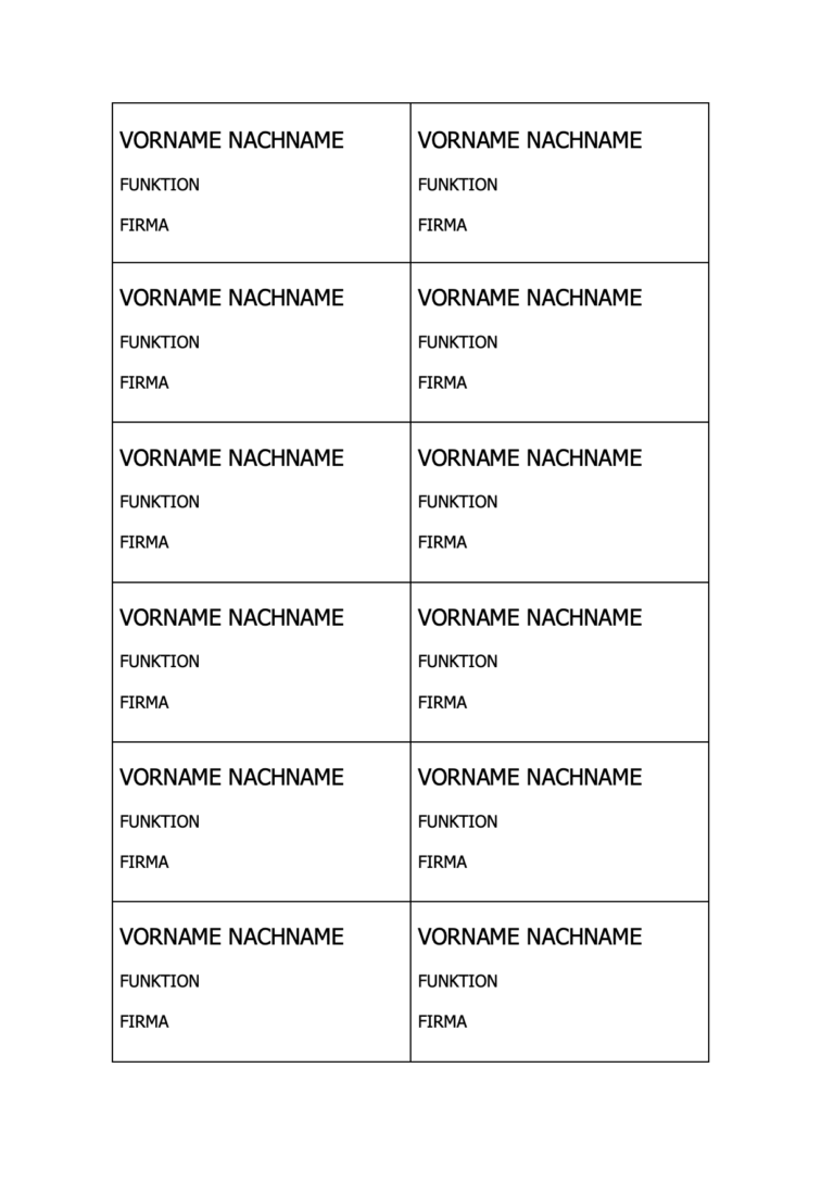 Namensschilder Vorlagen & Tischkarten Vorlagen (Word) kostenlos