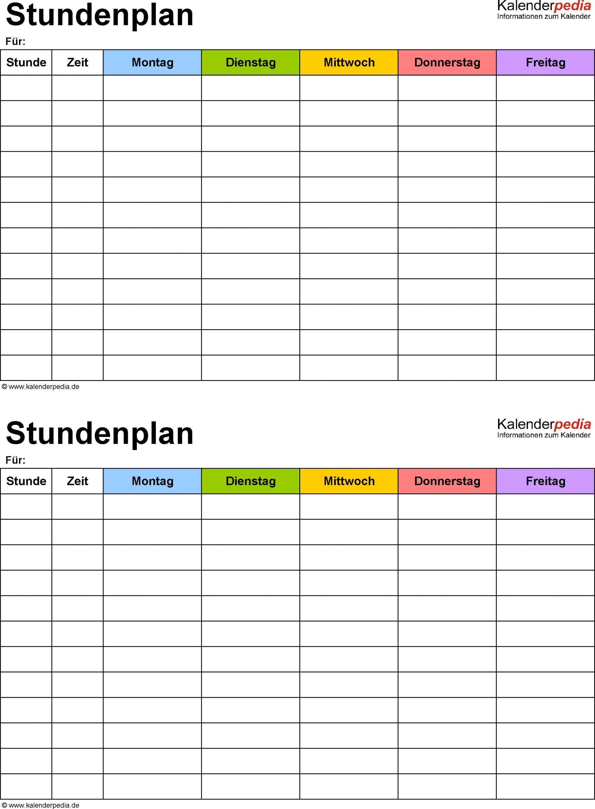 Stundenplan Vorlage Word