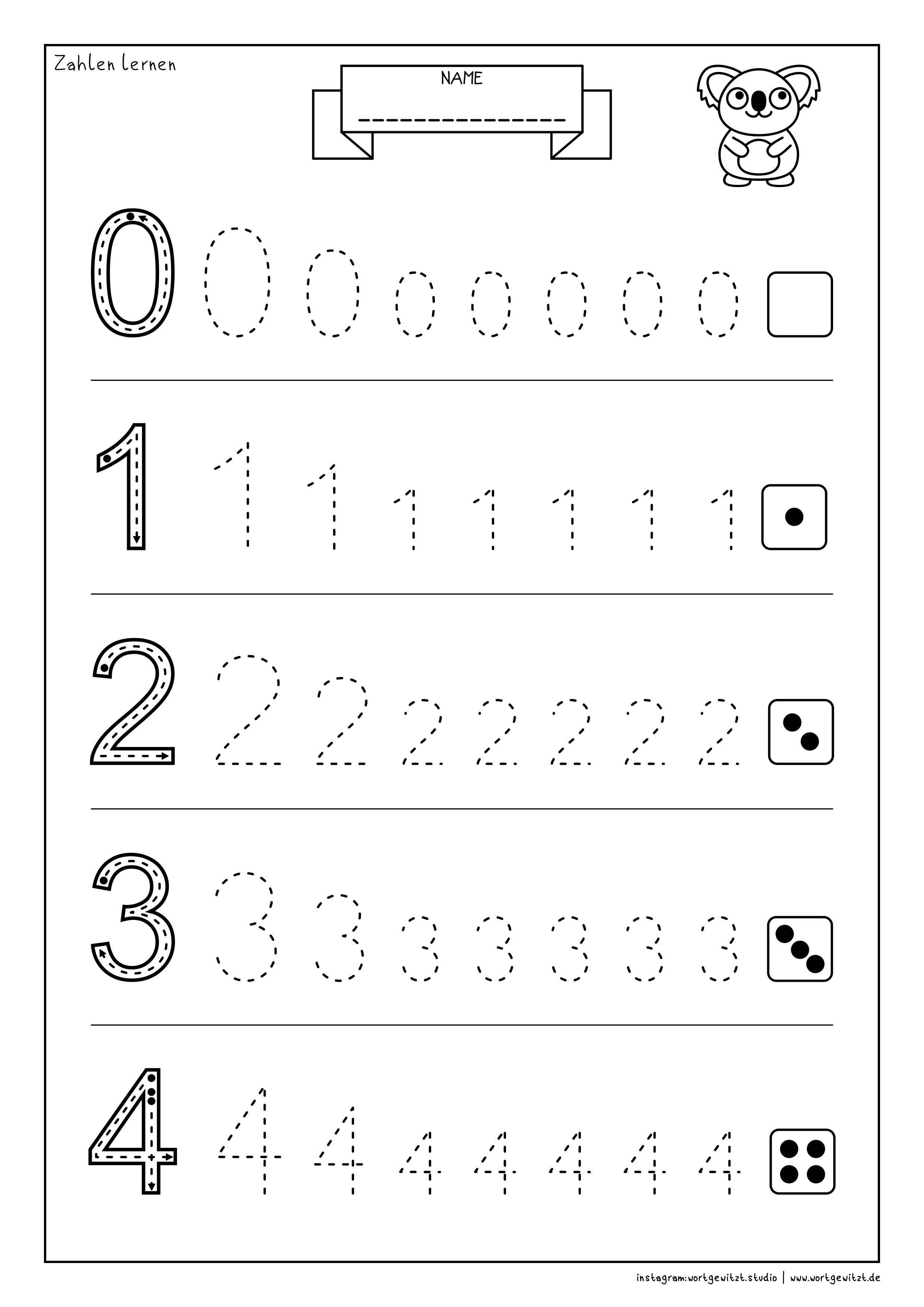 Arbeitsblatt Zahlen lernen in 2020 | Kindergarten worksheets, Writing