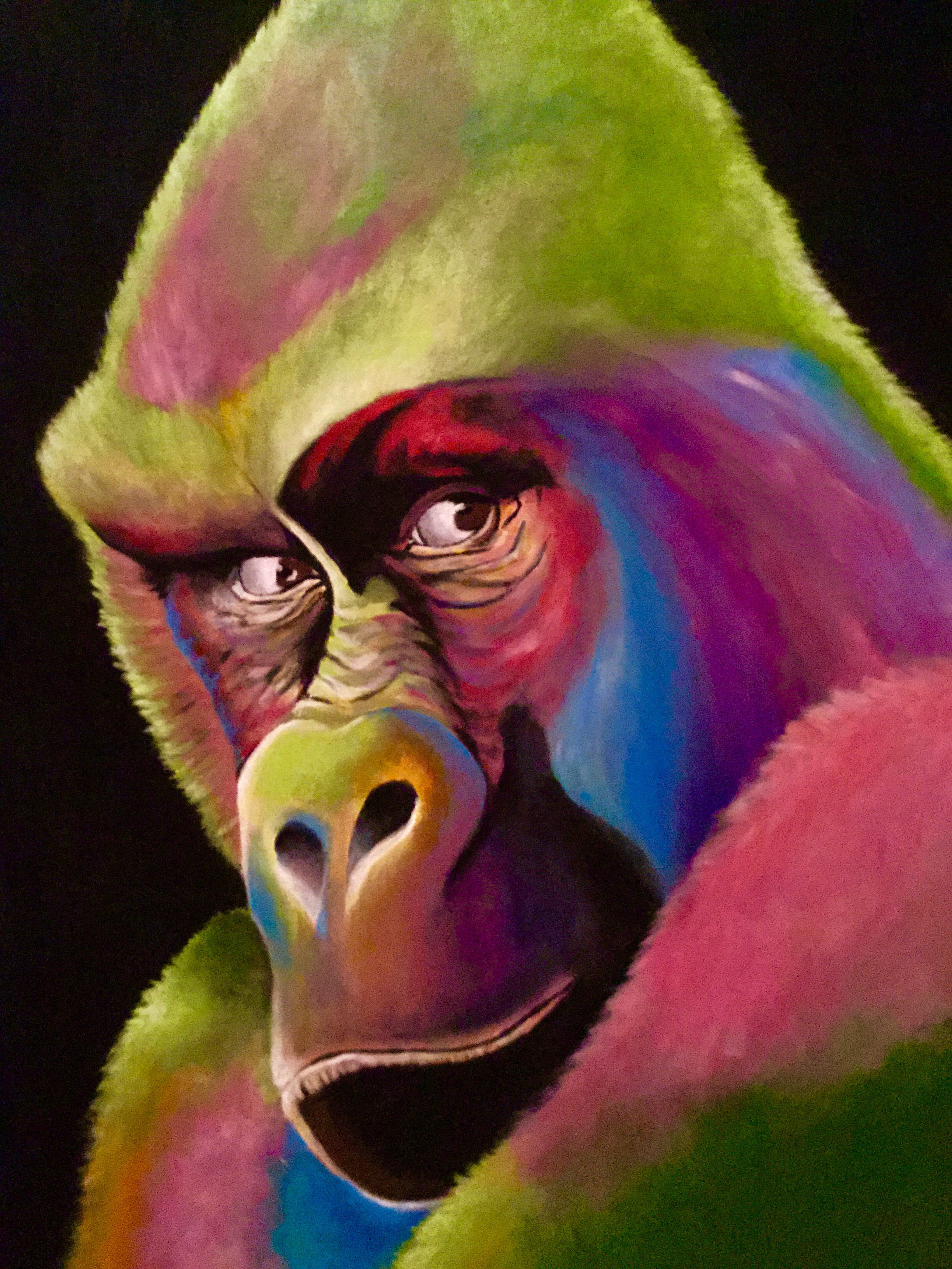 Bunter Gorilla gemalt mit Acryl auf Leinwand painting | Acryl malen