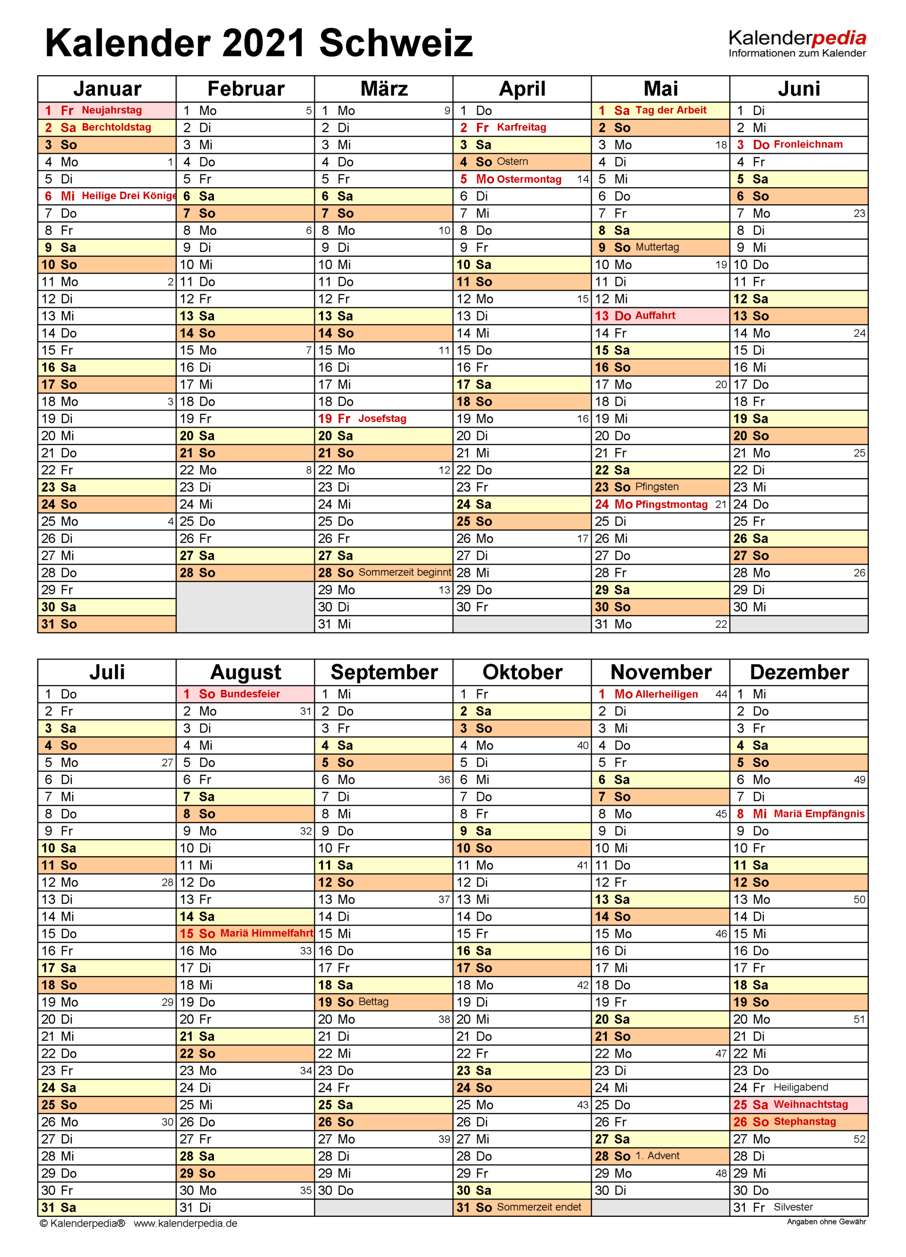 Kalender 2024 Schweiz In Excel Zum Ausdrucken 4F1