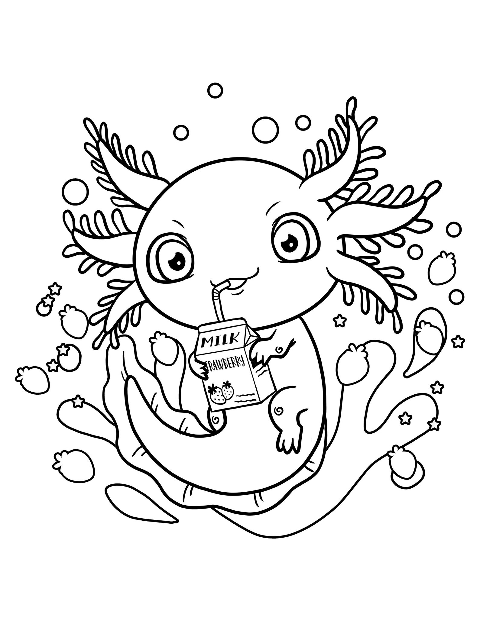 Cute Axolotl Coloring Page / Digital Download / Axolotls Kawaii Kids