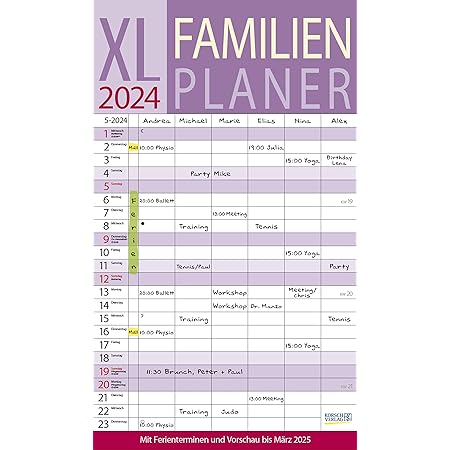 Familienplaner Farbenfroh 2024 mit 5 Spalten - Familienkalender 26x45