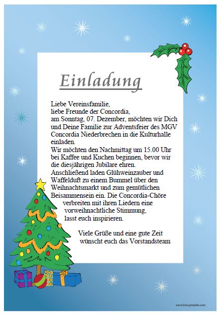 Einladung zur Weihnachtsfeier – Concordia Niederbrechen