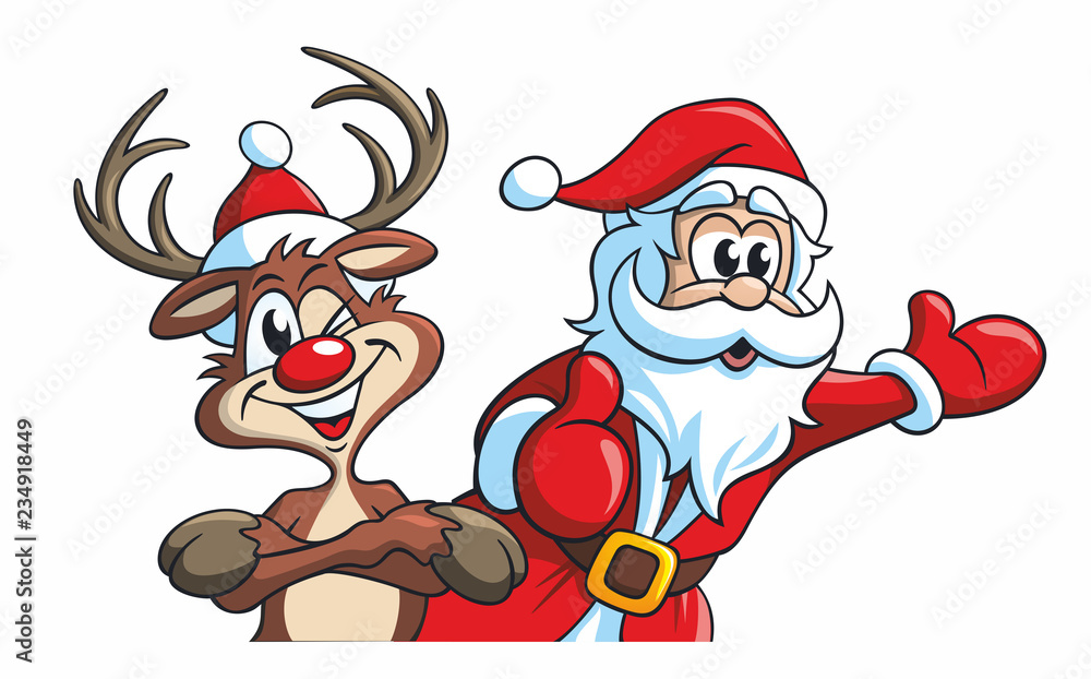 Cartoon, Rudolf das Rentier und Santa, der Weihnachtsmann Stock